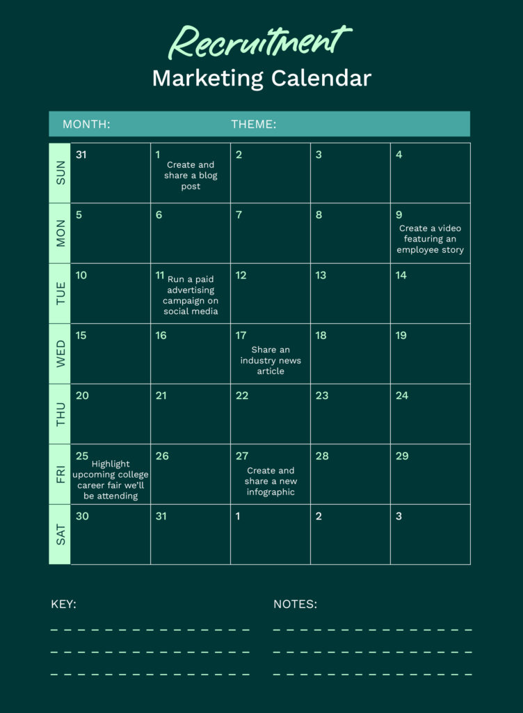 Example recruitment marketing calendar